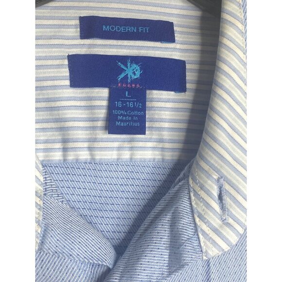 EGARA MEN'S MODERN FIT LIGHT BLUE COTTON BUTTON-DOWN DRESS SHIRT SZ L - Picture 3 of 5